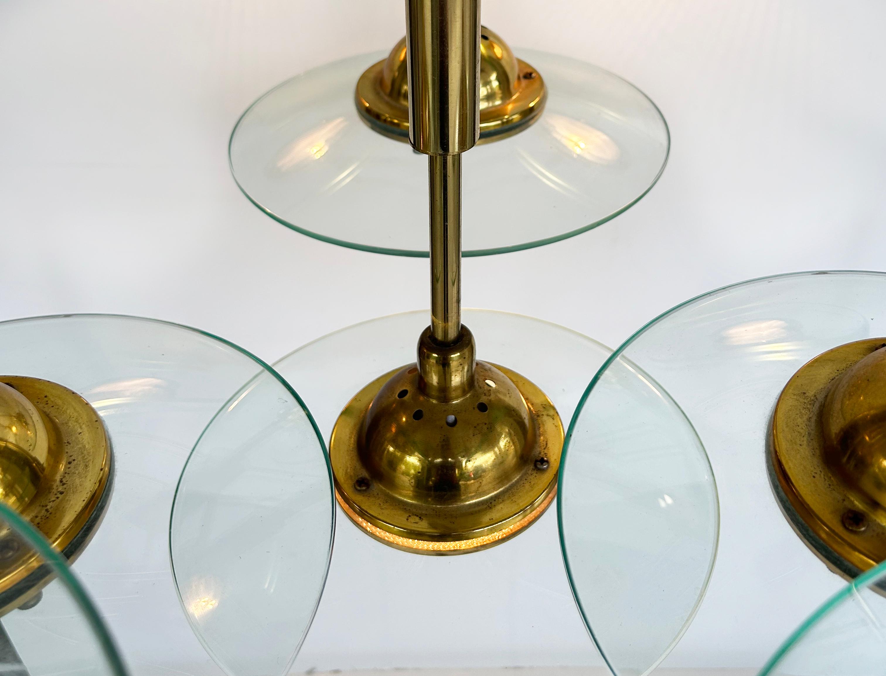 Vintage Modern Brass and Glass 10-Light Chandelier with Multiple Tiers For Sale 3