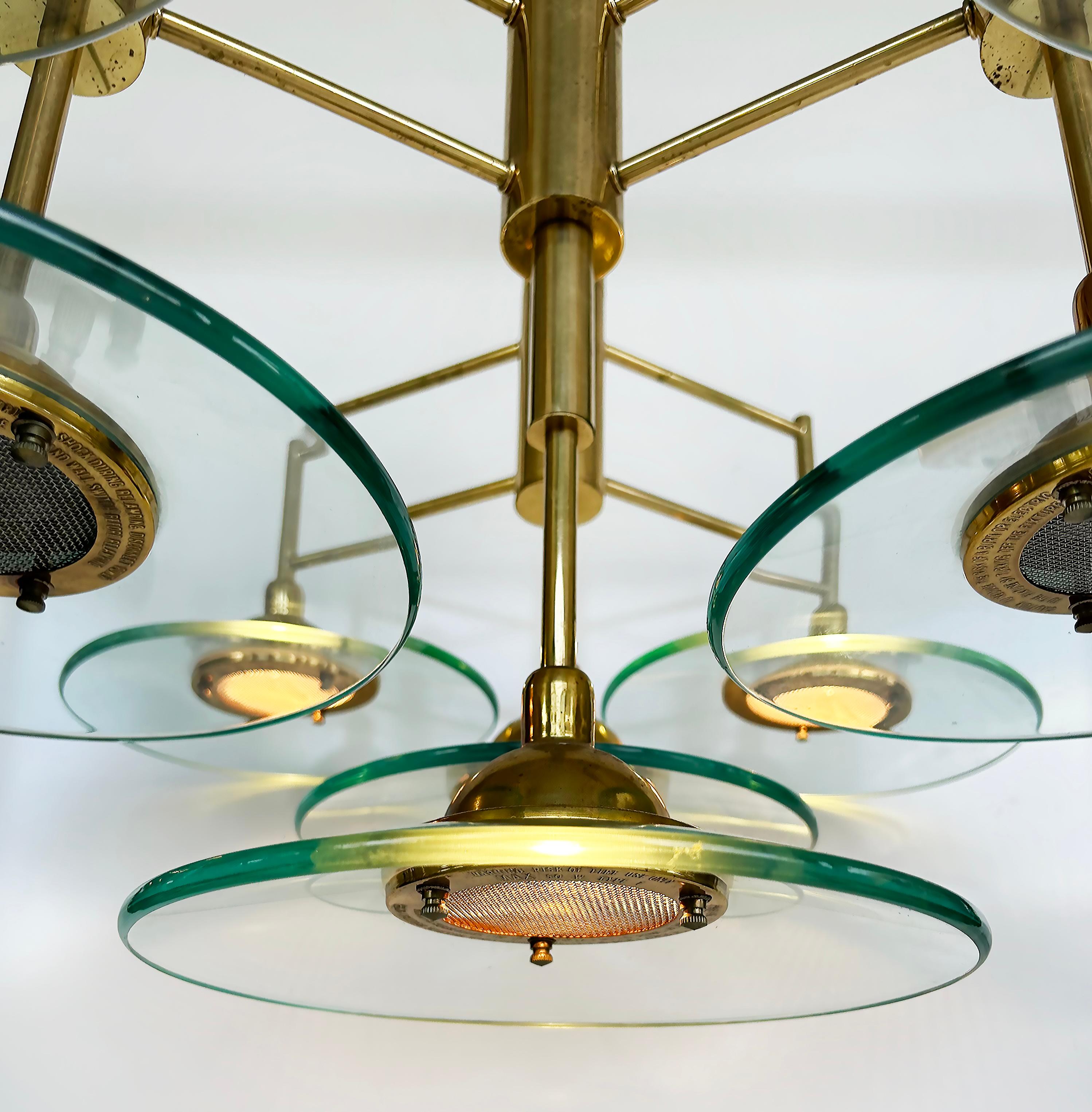 Vintage Modern Brass and Glass 10-Light Chandelier with Multiple Tiers For Sale 5