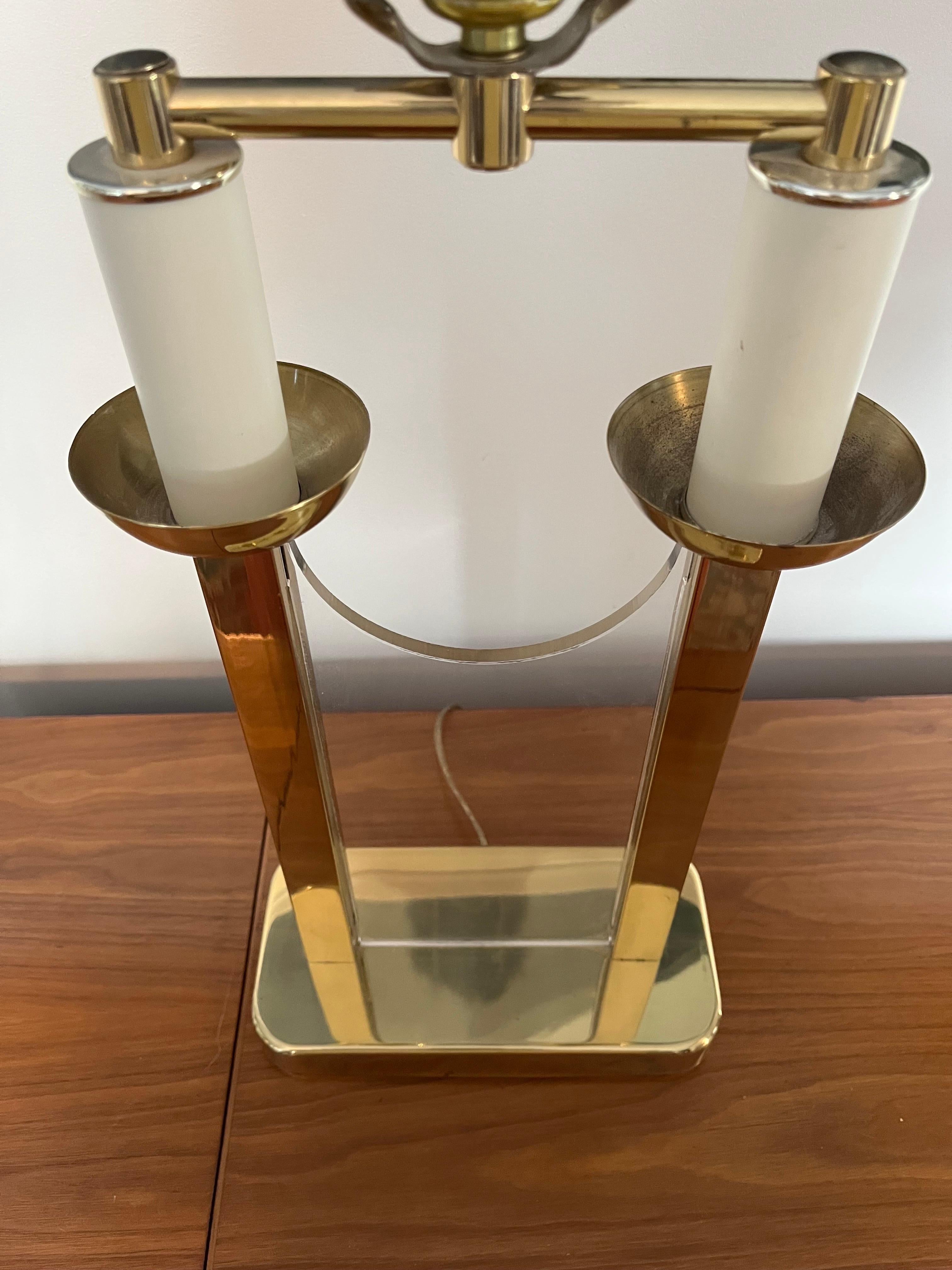 Vintage Modern Brass and Lucite Bouillotte  For Sale 5