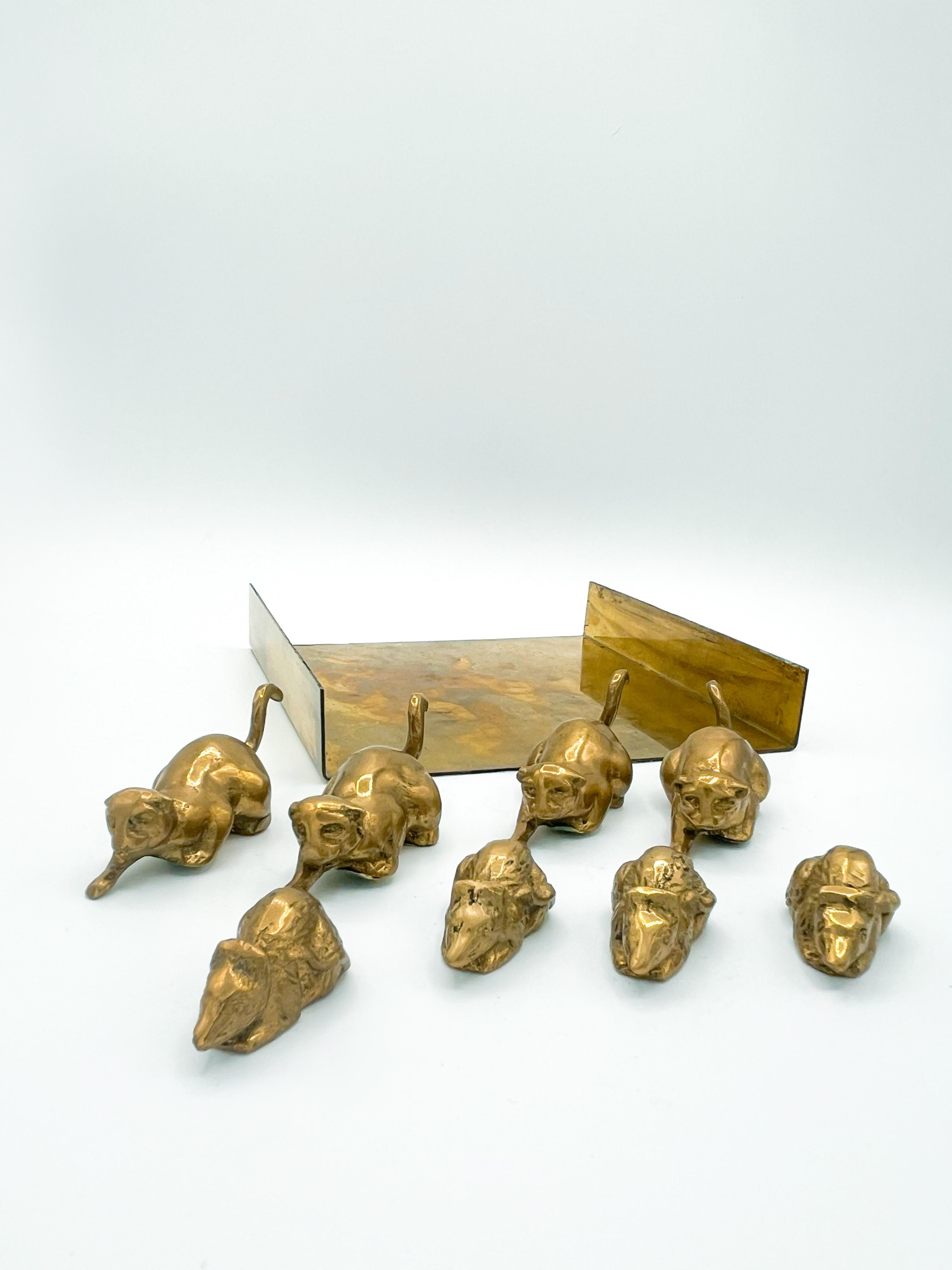 Vintage Modern Brass Cat and Mouse Tic Tac Toe Game Sculpture - 9 Pieces 1970s 5