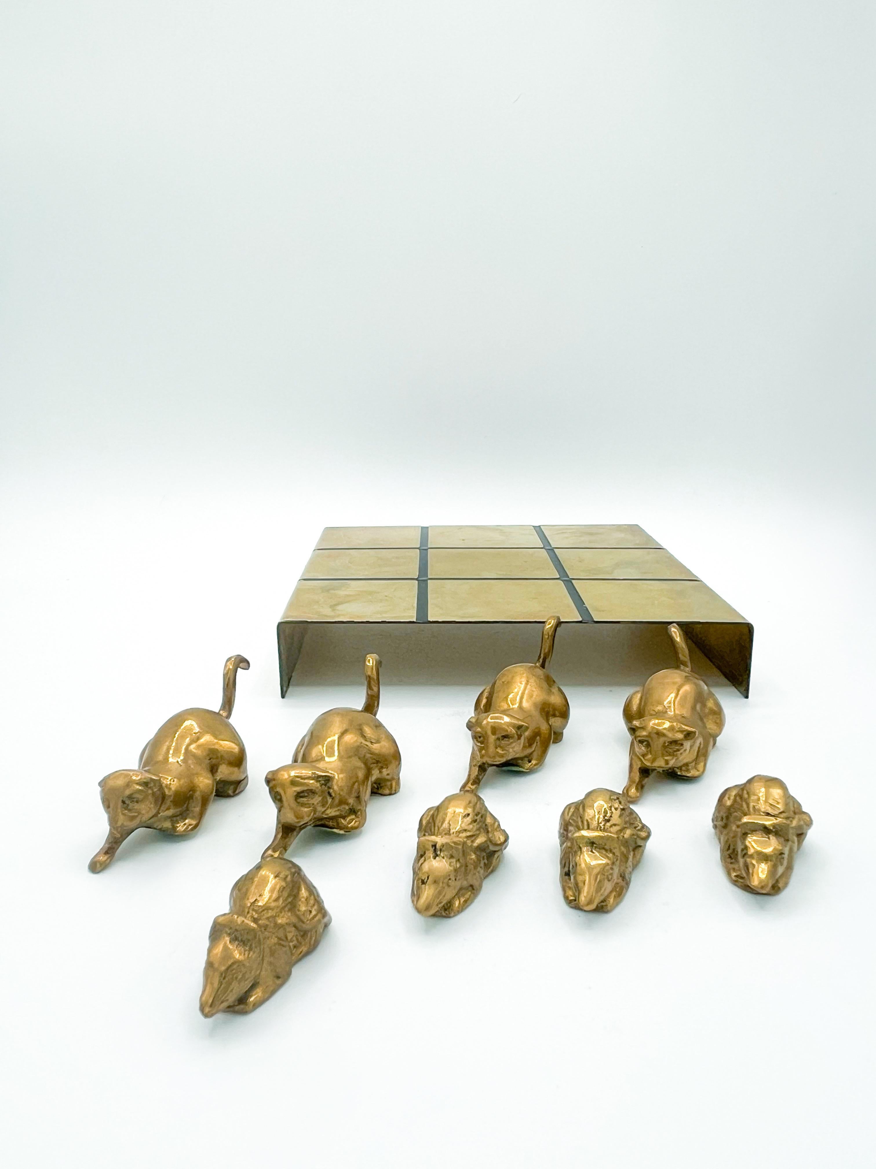 Vintage Modern Brass Cat and Mouse Tic Tac Toe Game Sculpture - 9 Pieces 1970s 6