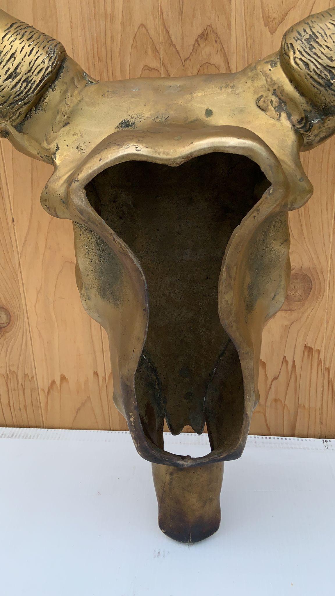 American Vintage Modern Brass Cow Skull Wall Mounted Sculpture For Sale
