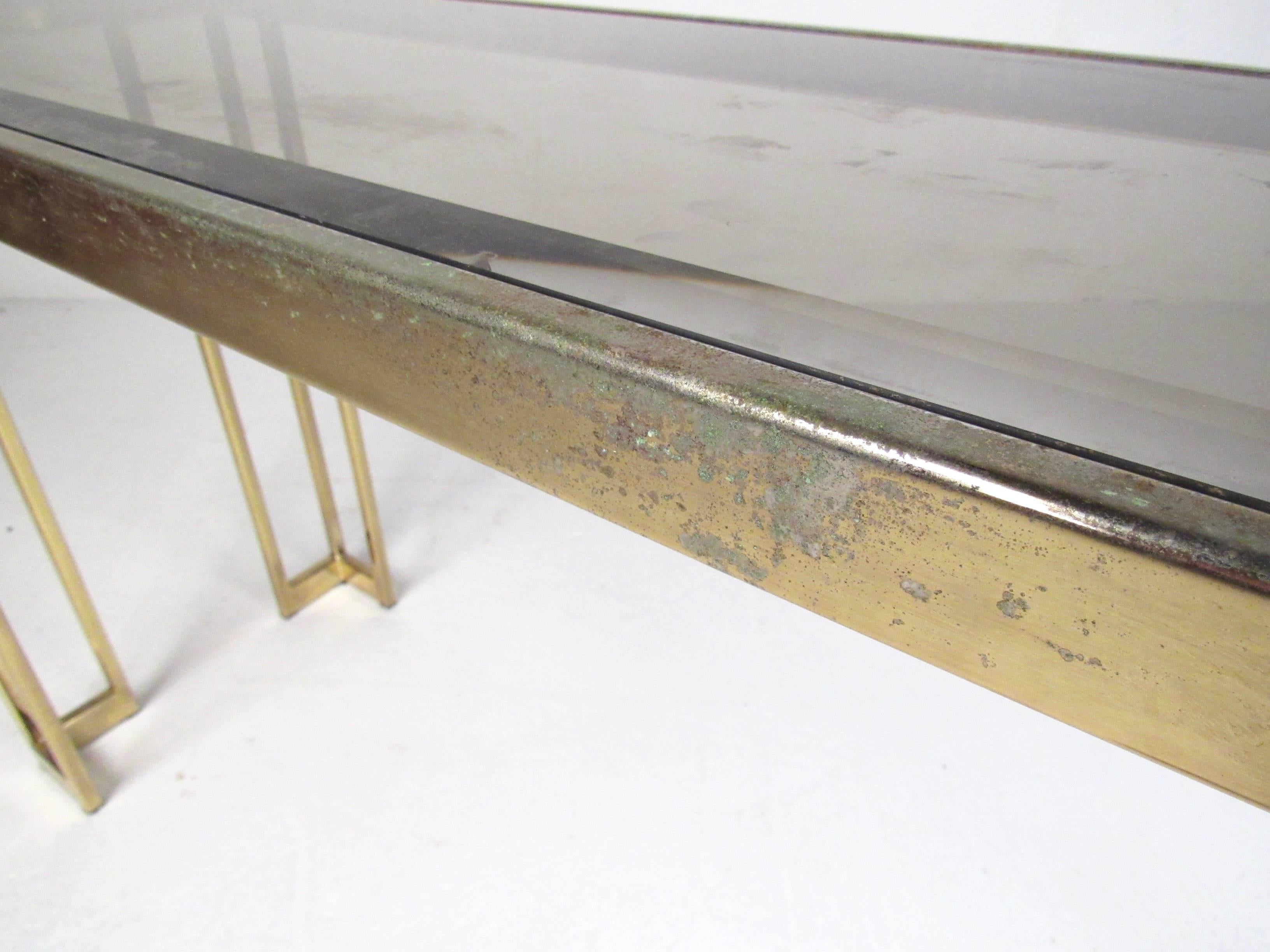Vintage Modern Brass Finish Console Table For Sale 4