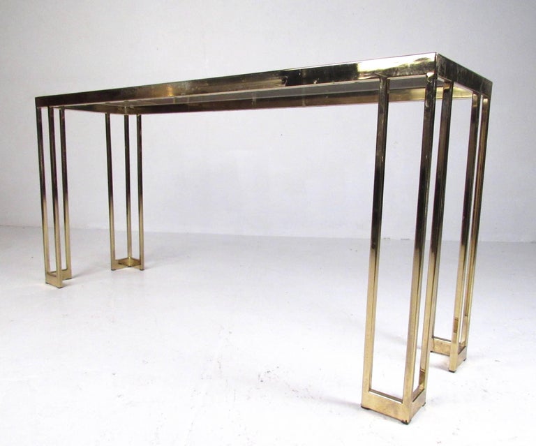 Vintage Modern Brass Finish Console Table For Sale at 1stdibs