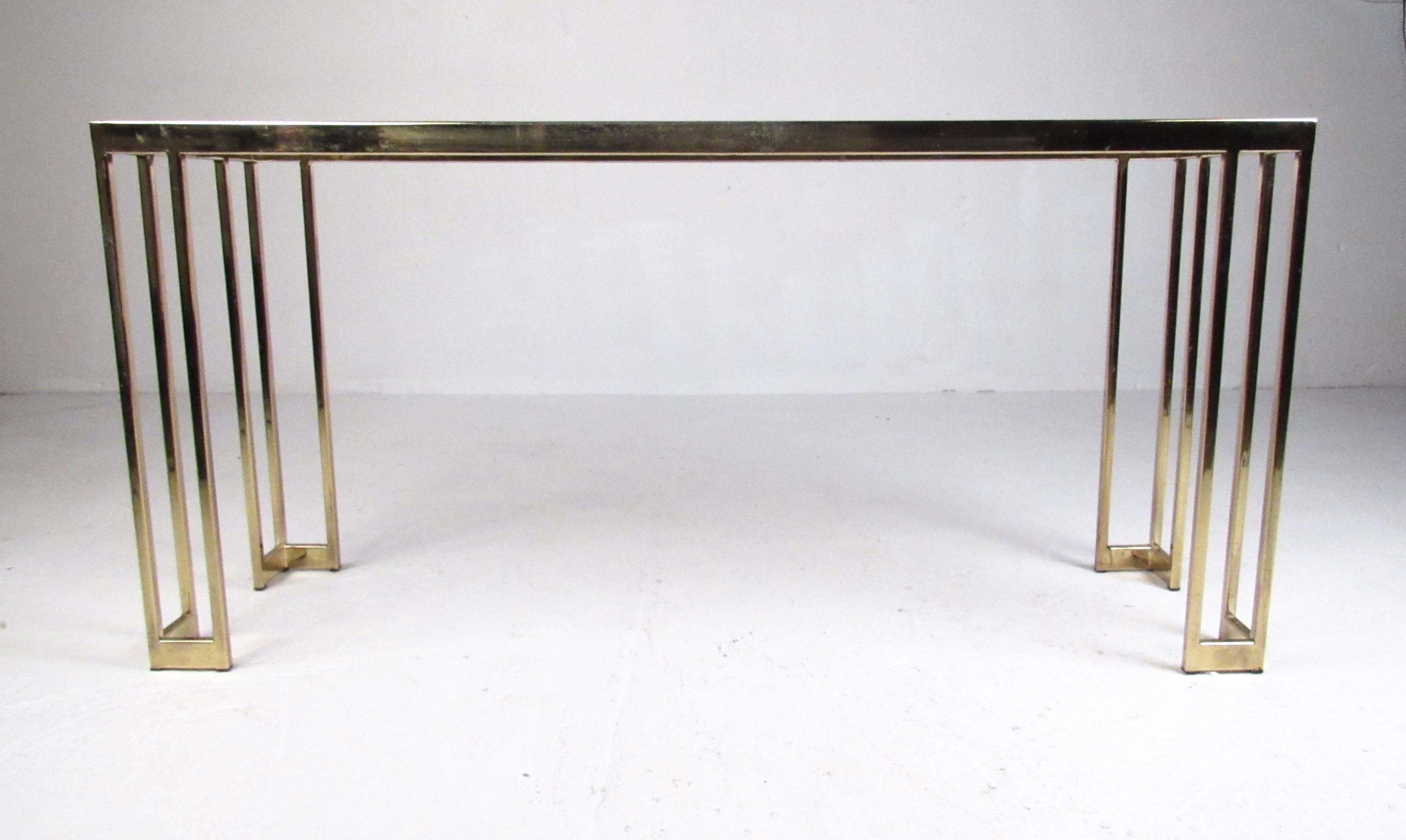 Vintage Modern Brass Finish Console Table In Good Condition For Sale In Brooklyn, NY