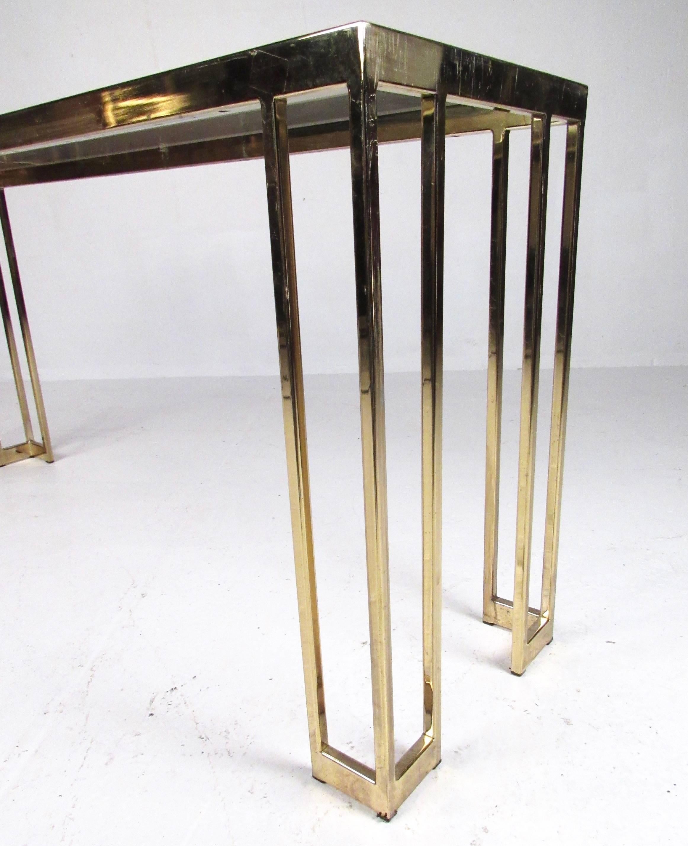 20th Century Vintage Modern Brass Finish Console Table For Sale