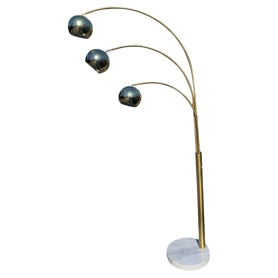 Vintage Modern Brass Floor Lamp With Marble Base 3 Adjustable Heads Italian