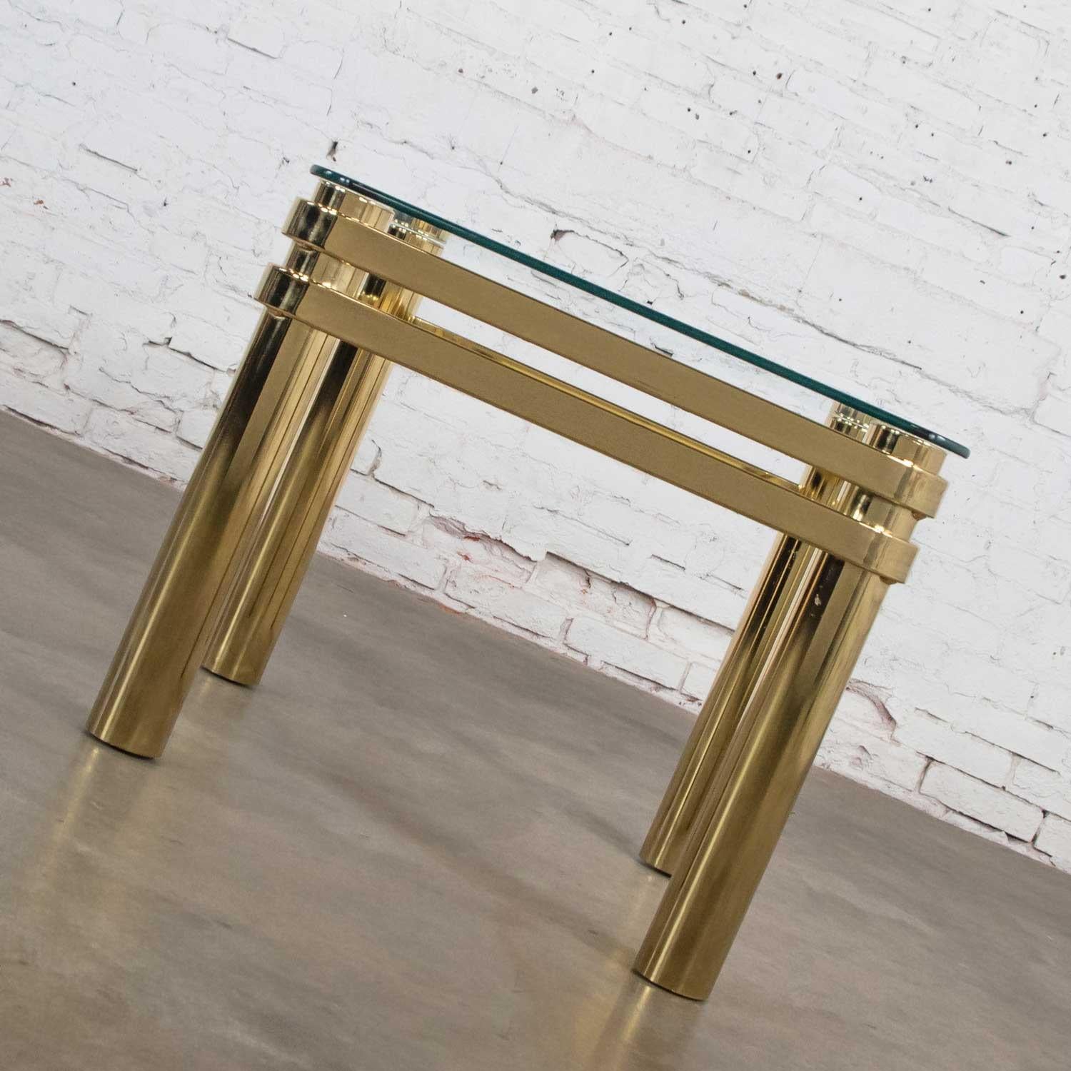 Vintage Modern Brass & Glass Side End Table w/ Glass Top Style Pace or Springer For Sale 1