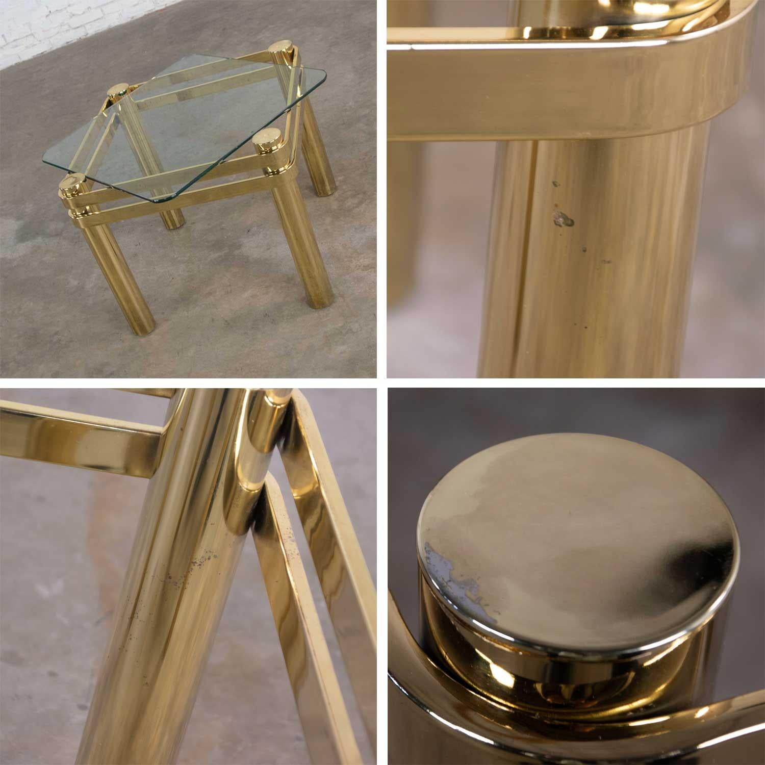 Vintage Modern Brass & Glass Side End Table w/ Glass Top Style Pace or Springer For Sale 2