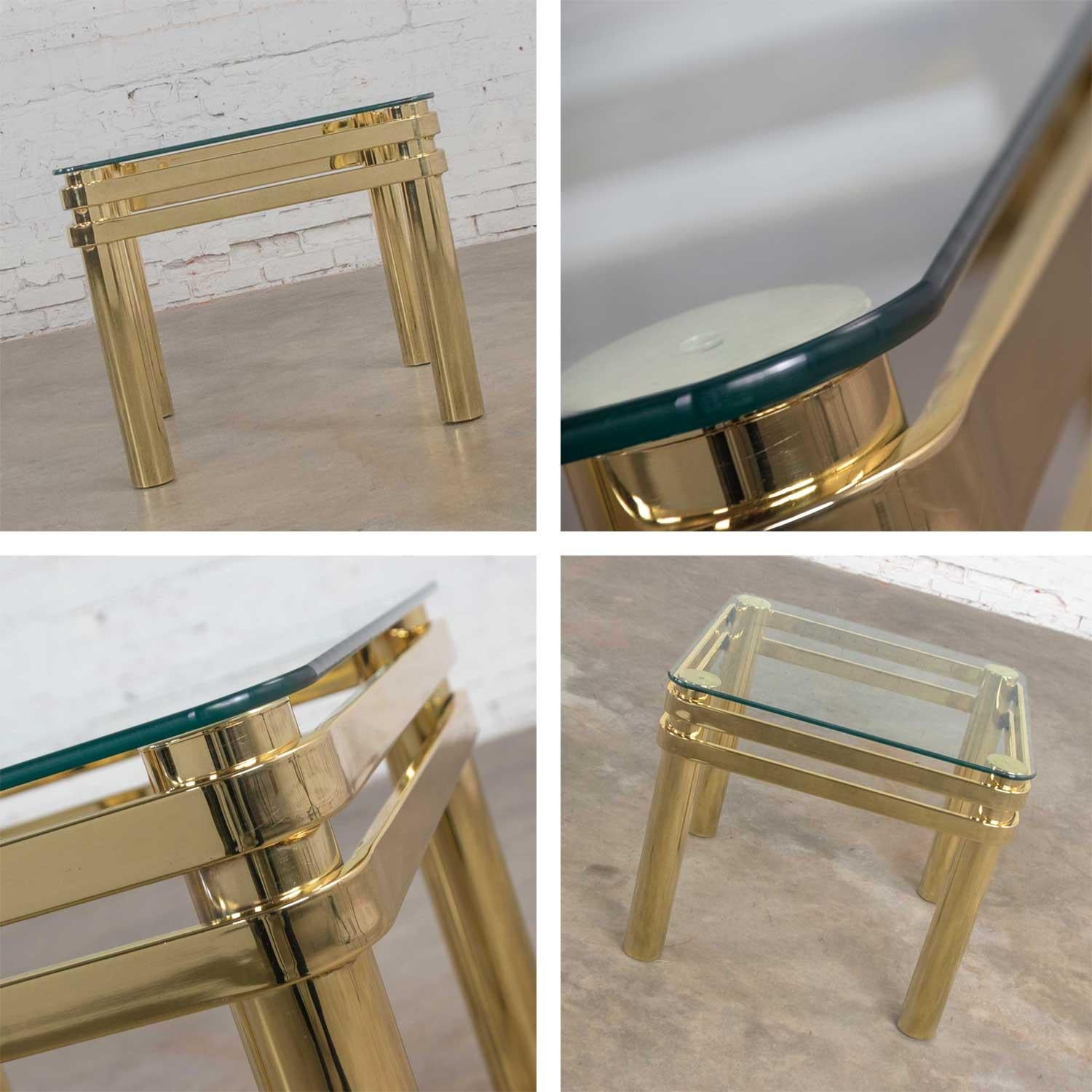 Vintage Modern Brass & Glass Side End Table w/ Glass Top Style Pace or Springer For Sale 3