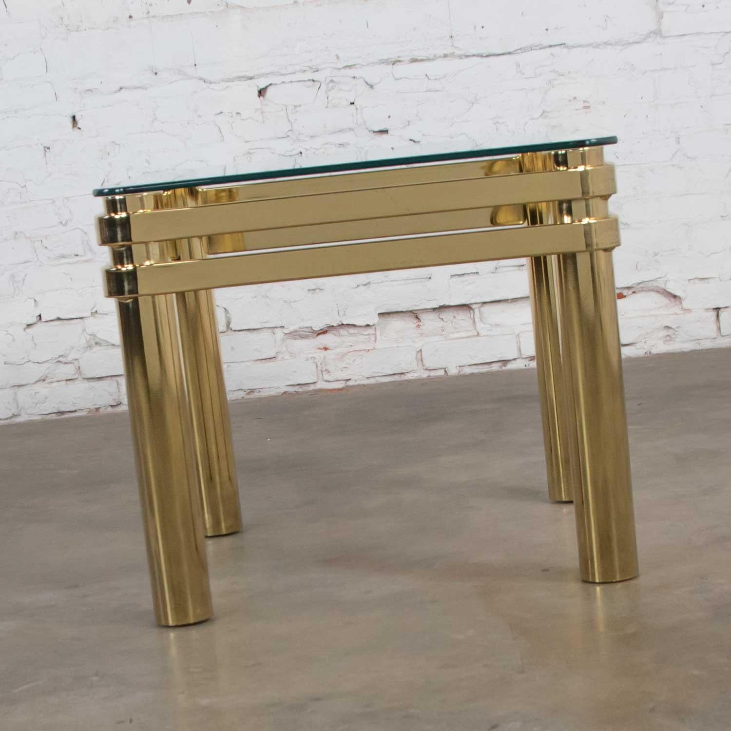 20th Century Vintage Modern Brass & Glass Side End Table w/ Glass Top Style Pace or Springer For Sale