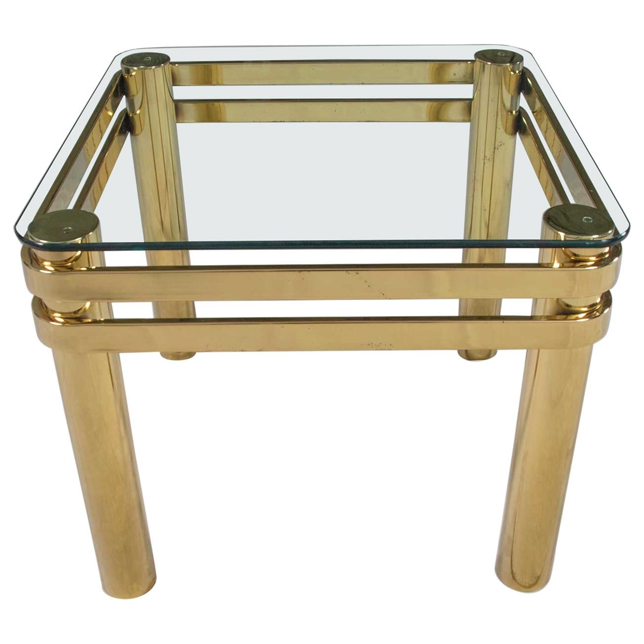Vintage Modern Brass & Glass Side End Table with Glass Top Style Pace or Springe