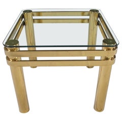 Mesa auxiliar vintage moderna de latón y cristal con tapa de cristal Estilo Pace o Springer