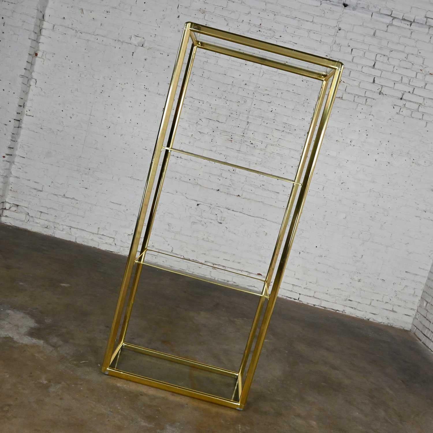 Unknown Vintage Modern Brass Plate & Glass Etagere Style DIA Design Institute of America For Sale