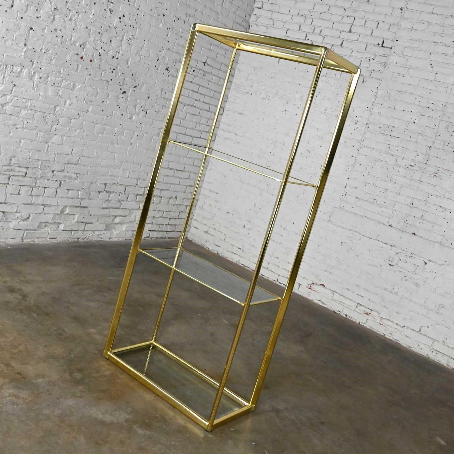 Aluminum Vintage Modern Brass Plate & Glass Etagere Style DIA Design Institute of America For Sale