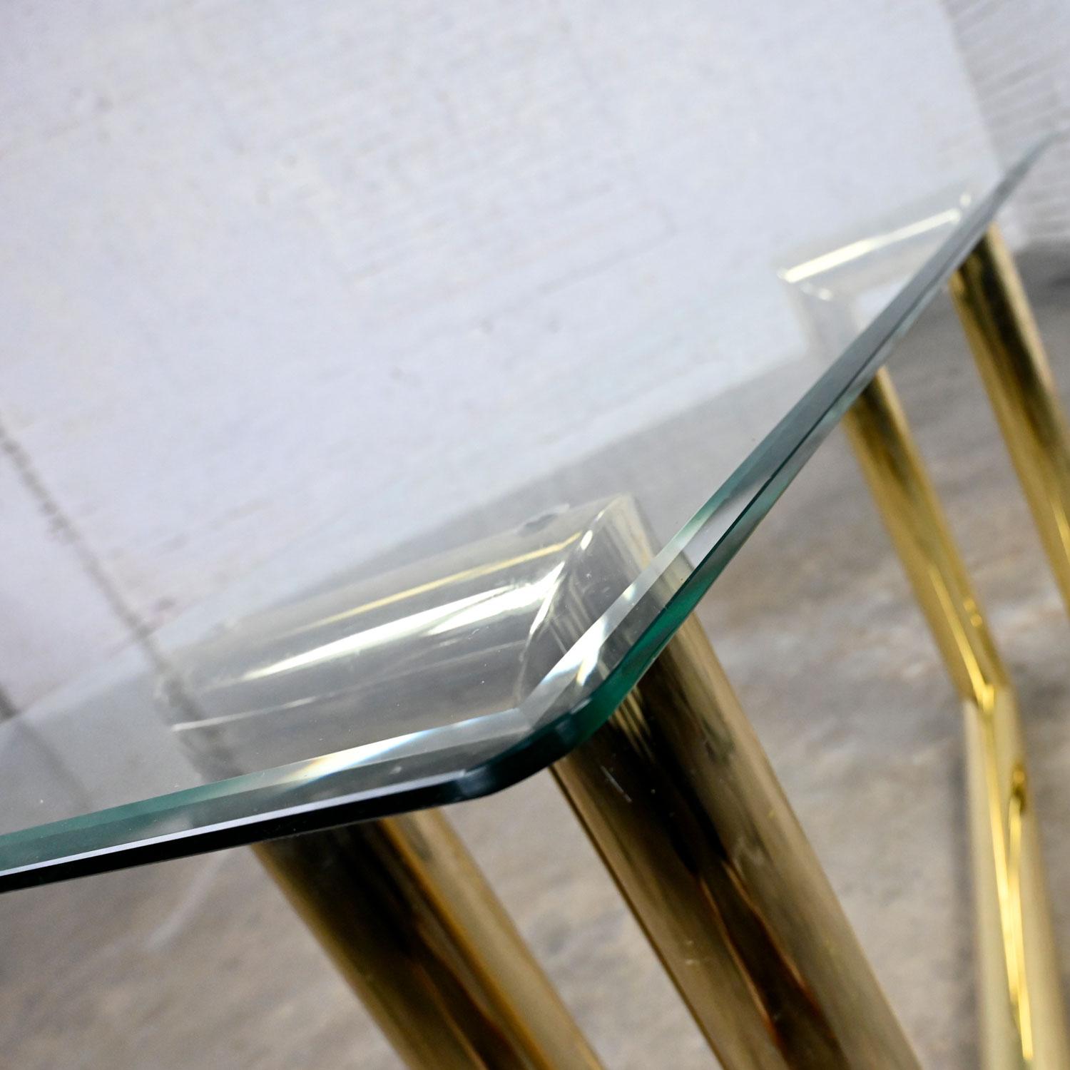 Vintage Modern Brass Plated Console Sofa Table Glass Top Style Karl Springer 4