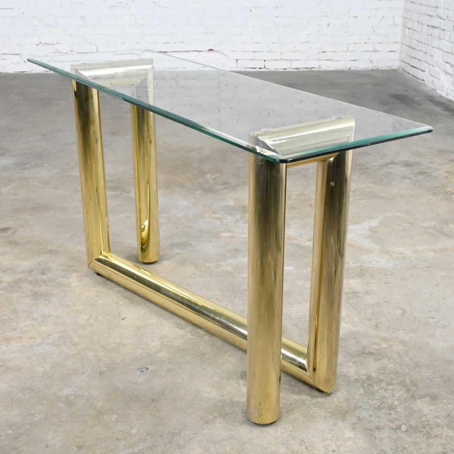 Vintage Modern Brass Plated Console Sofa Table Glass Top Style Karl Springer 5