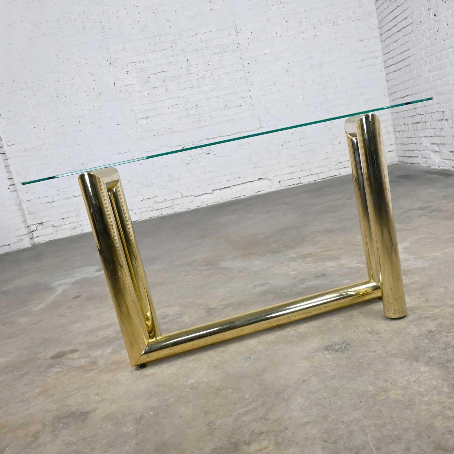 Vintage Modern Brass Plated Console Sofa Table Glass Top Style Karl Springer 6