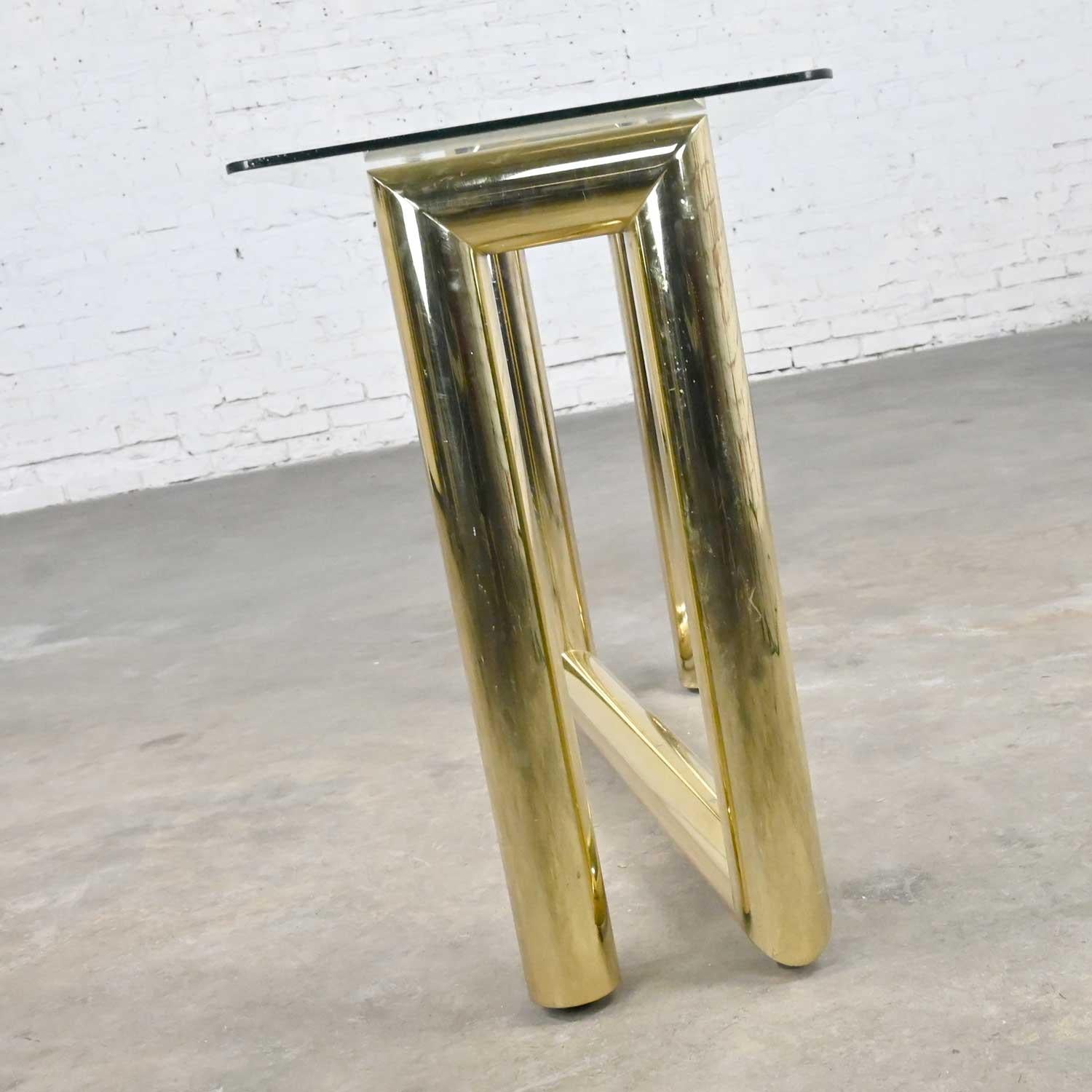 Vintage Modern Brass Plated Console Sofa Table Glass Top Style Karl Springer 7