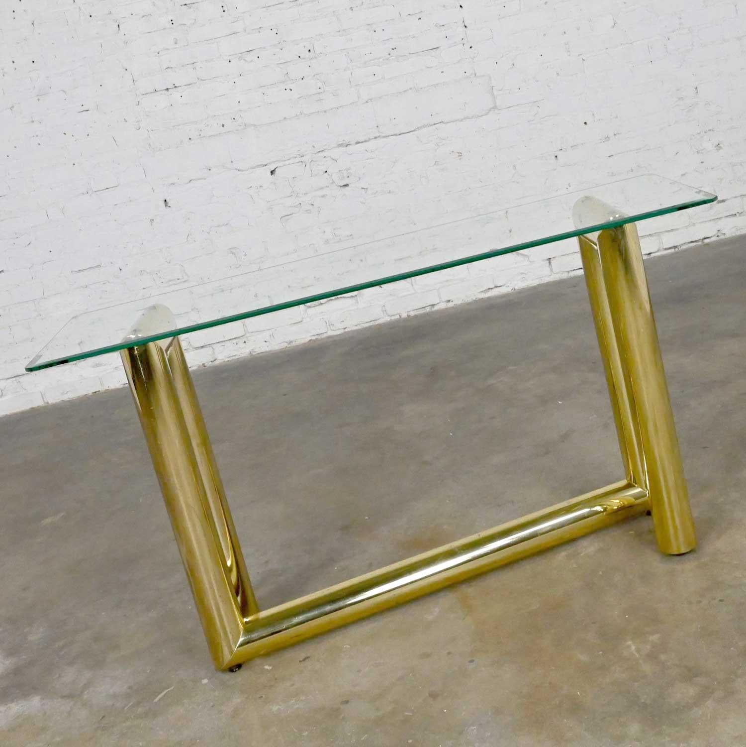 American Vintage Modern Brass Plated Console Sofa Table Glass Top Style Karl Springer