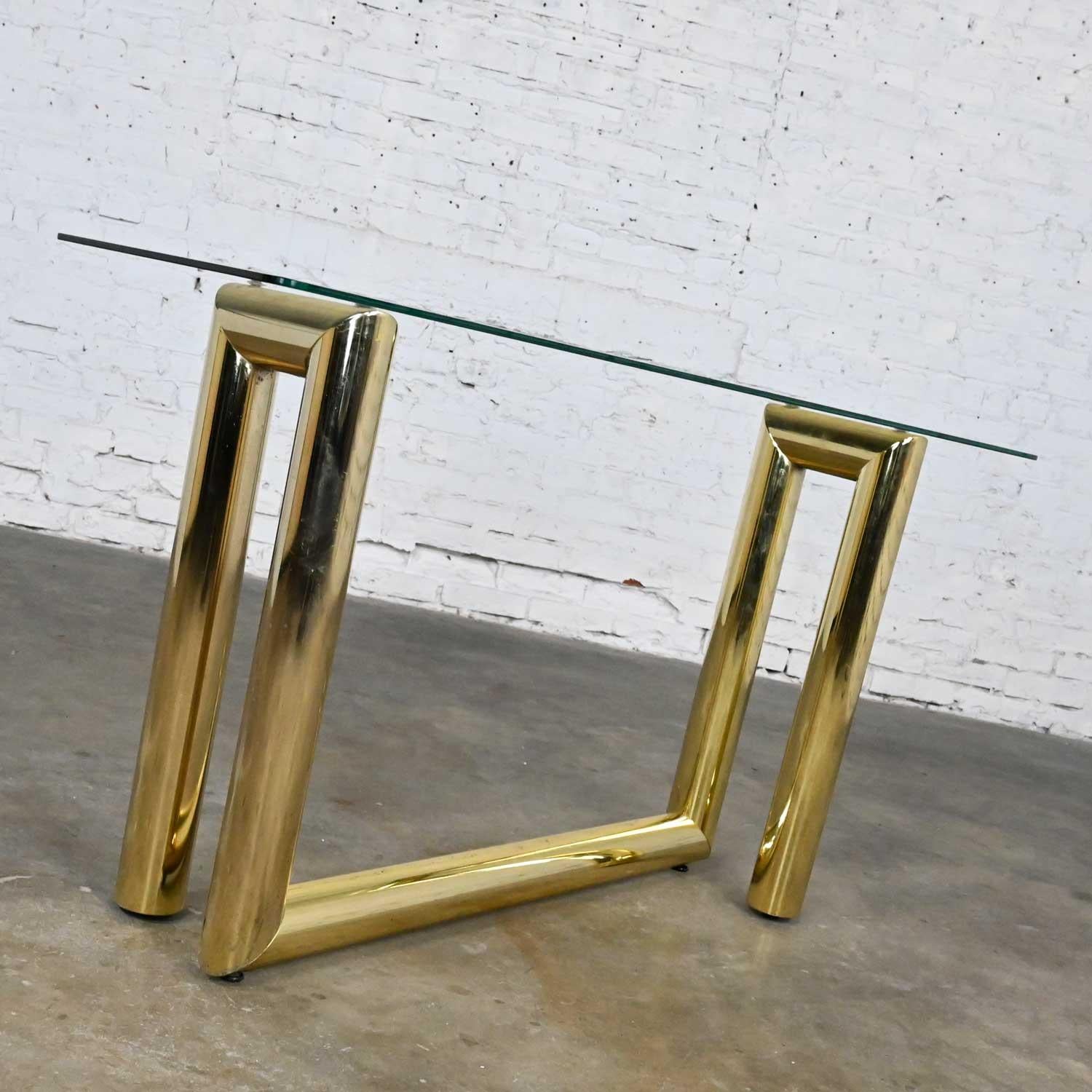 Vintage Modern Brass Plated Console Sofa Table Glass Top Style Karl Springer In Good Condition In Topeka, KS