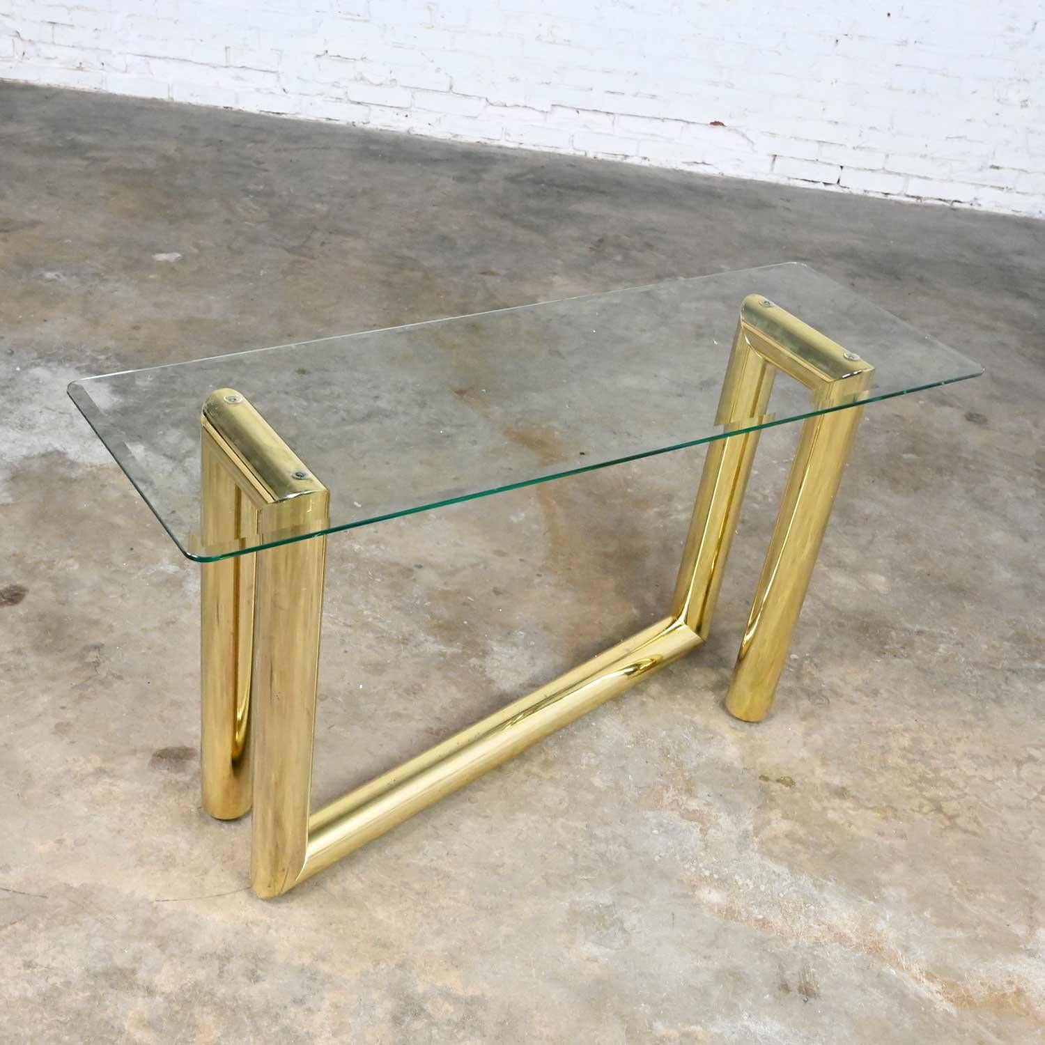 20th Century Vintage Modern Brass Plated Console Sofa Table Glass Top Style Karl Springer