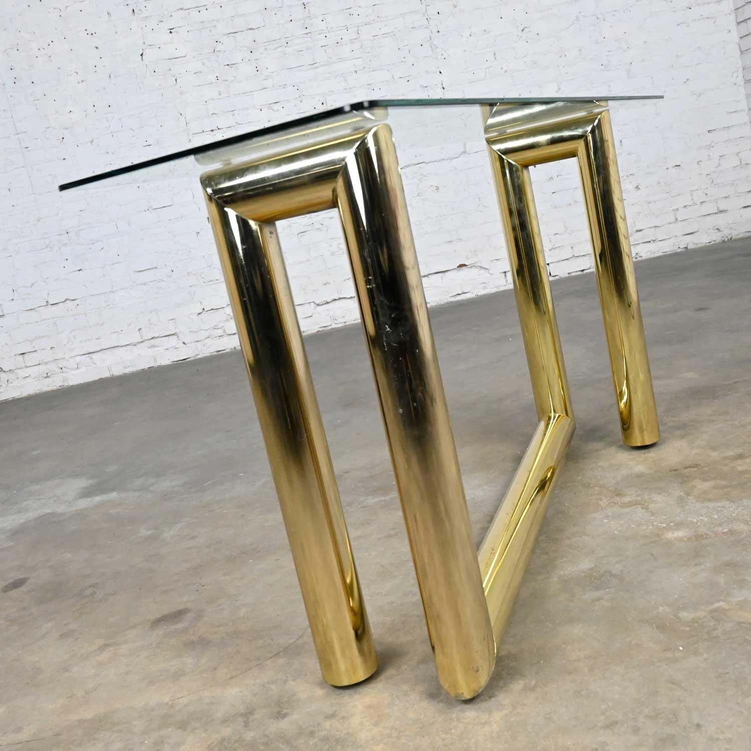 Metal Vintage Modern Brass Plated Console Sofa Table Glass Top Style Karl Springer