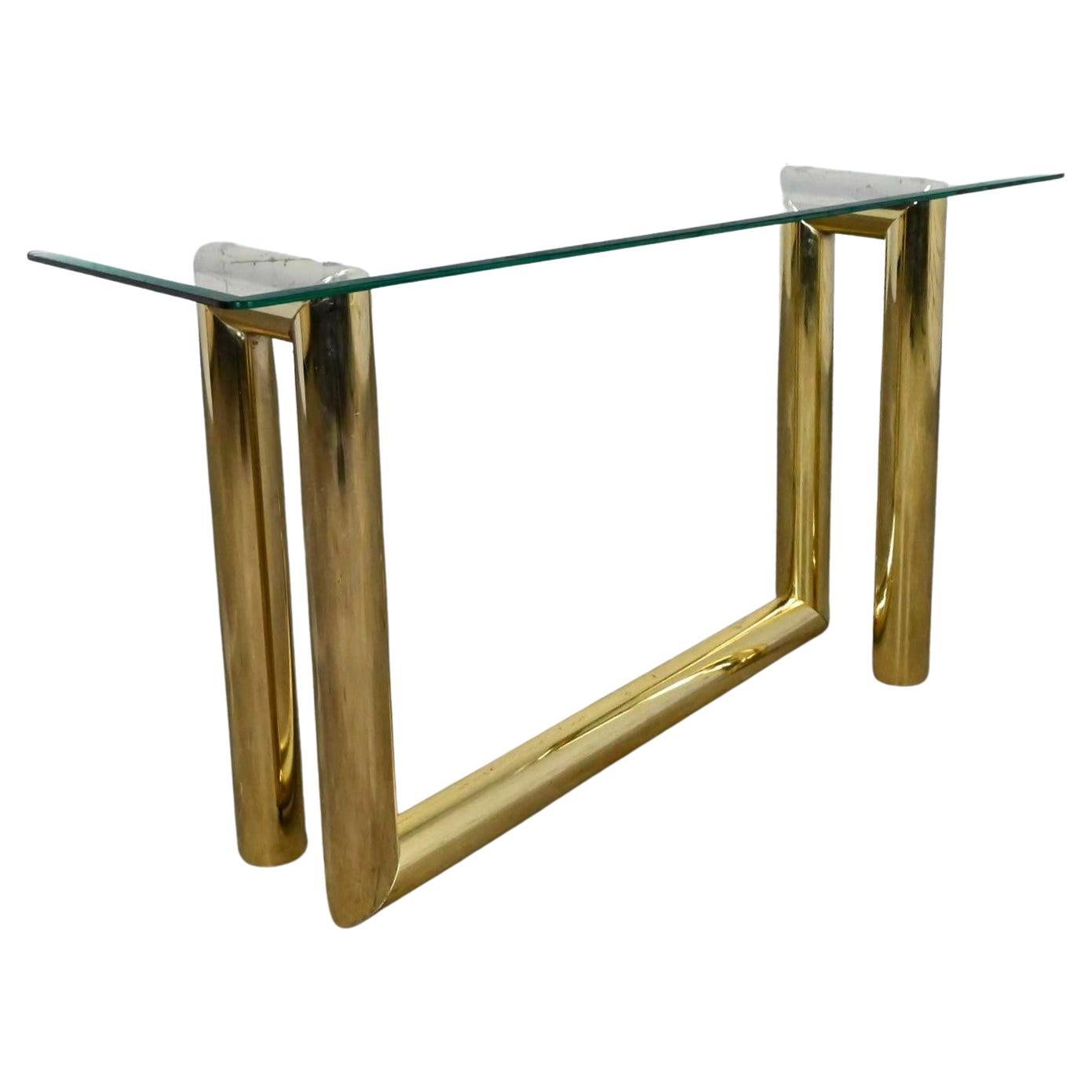Vintage Modern Brass Plated Console Sofa Table Glass Top Style Karl Springer
