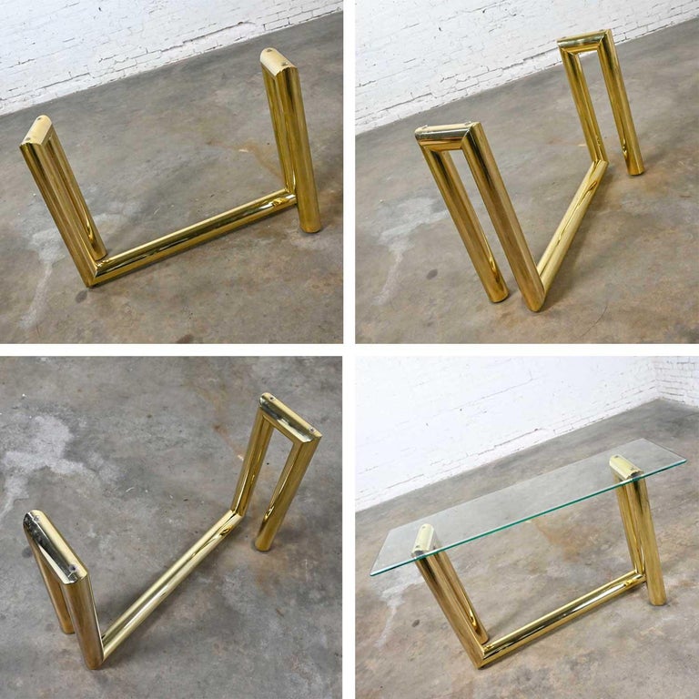 Vintage Modern Brass Plated Console Sofa Table Glass Top Style of Karl Springer For Sale 6