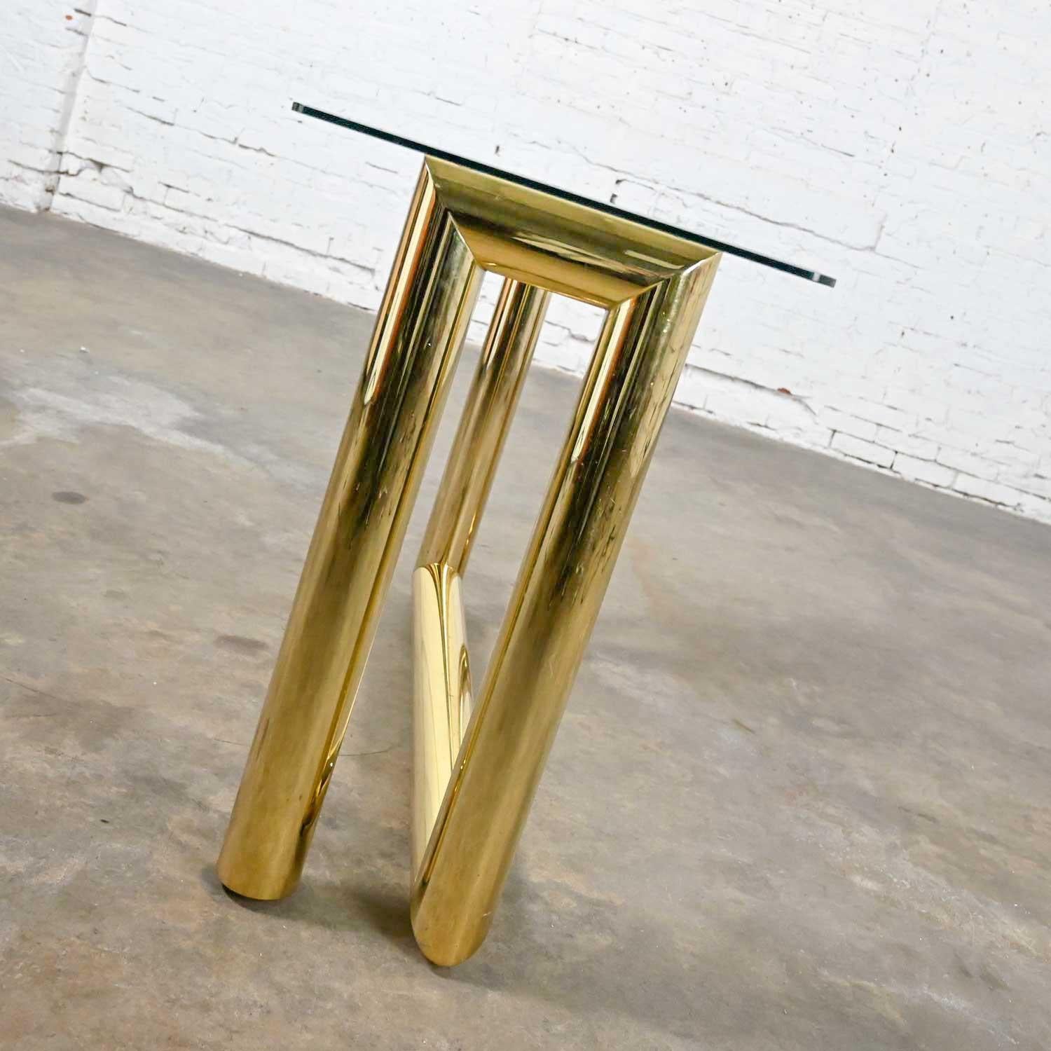Vintage Modern Brass Plated Console Sofa Table Glass Top Style of Karl Springer In Good Condition In Topeka, KS