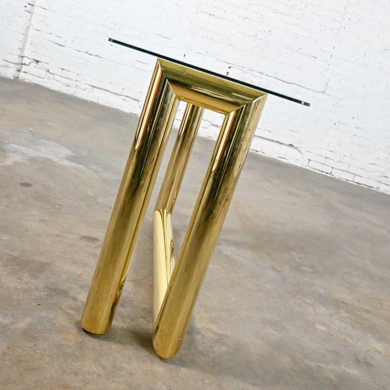 Vintage Modern Brass Plated Console Sofa Table Glass Top Style of Karl Springer In Good Condition For Sale In Topeka, KS