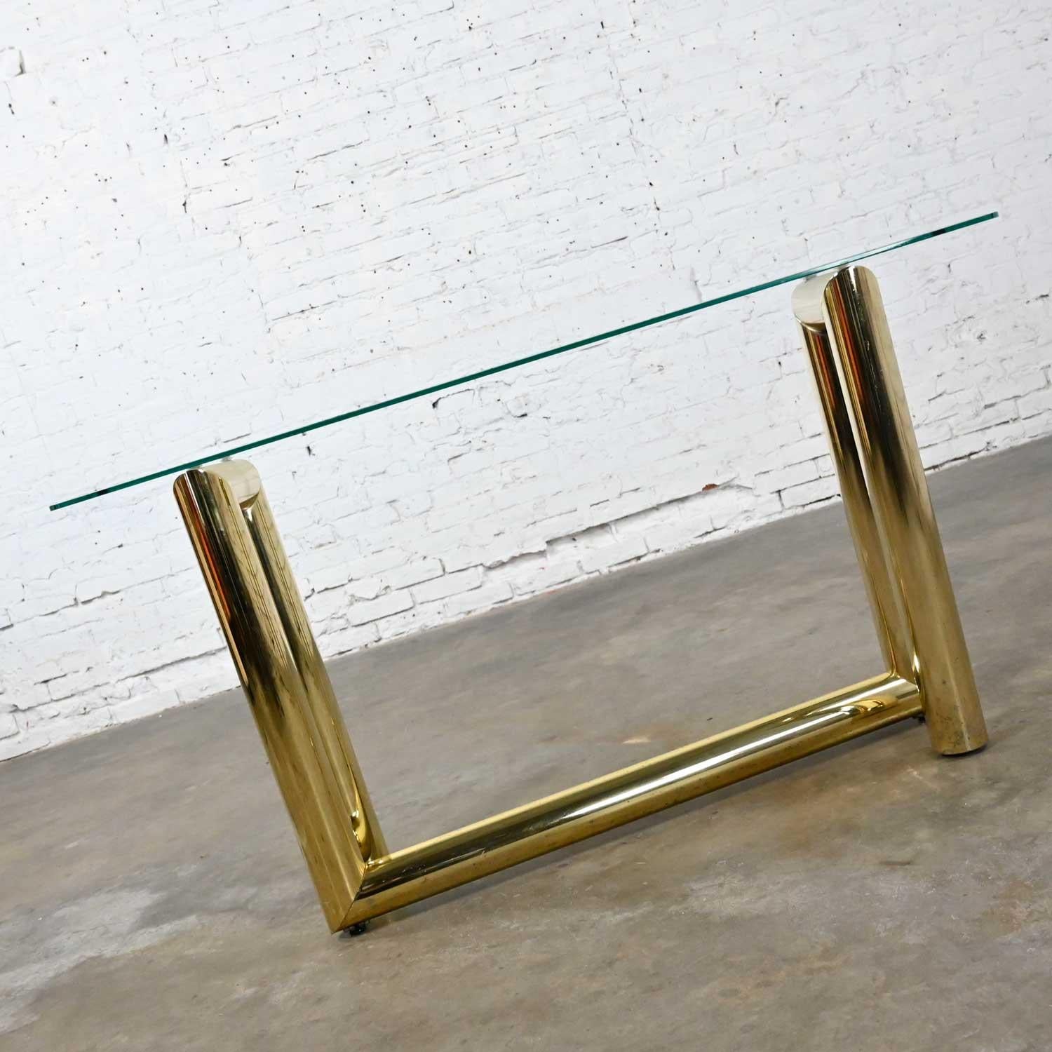 20th Century Vintage Modern Brass Plated Console Sofa Table Glass Top Style of Karl Springer