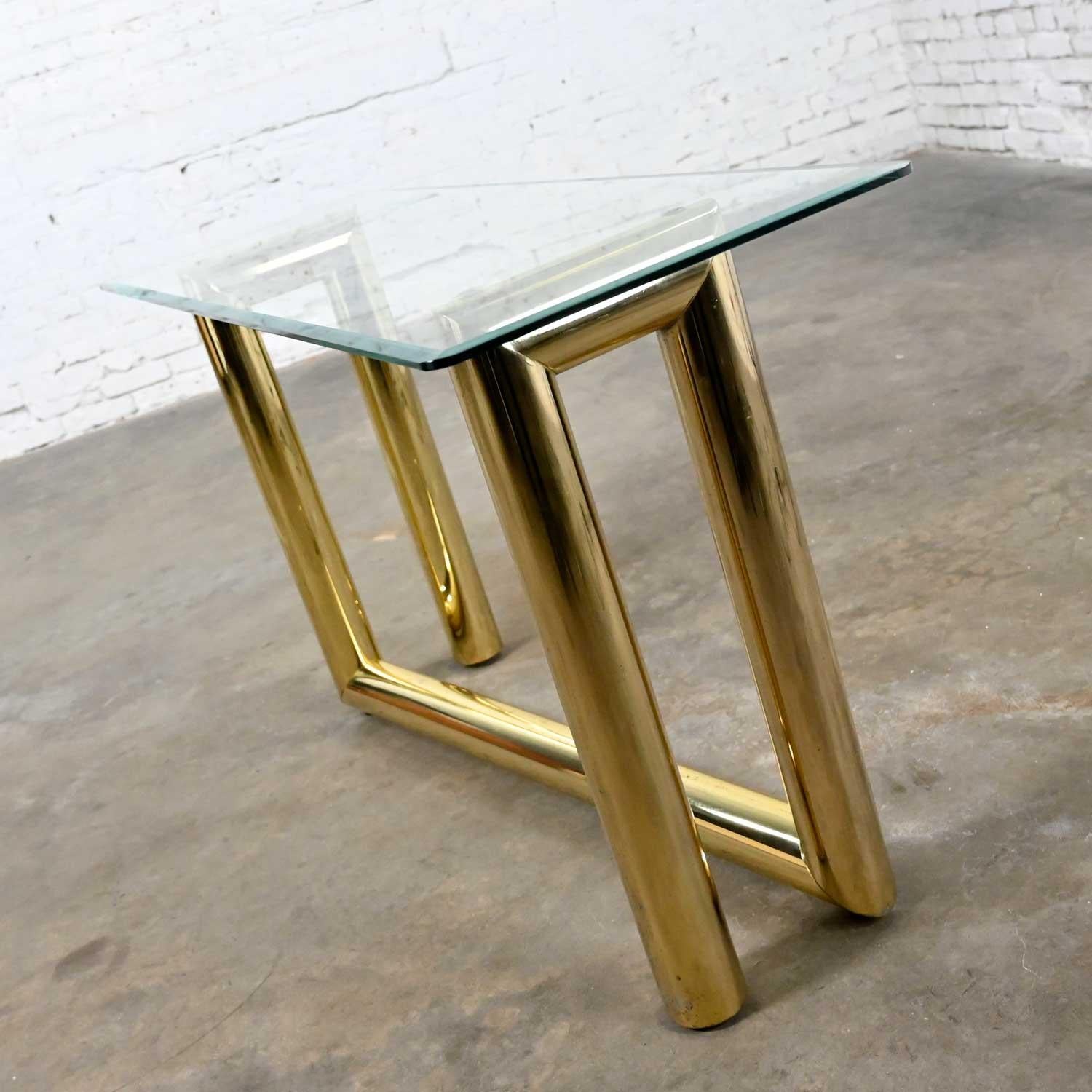 Vintage Modern Brass Plated Console Sofa Table Glass Top Style of Karl Springer 2