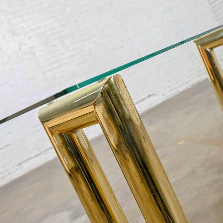 Vintage Modern Brass Plated Console Sofa Table Glass Top Style of Karl Springer For Sale 3