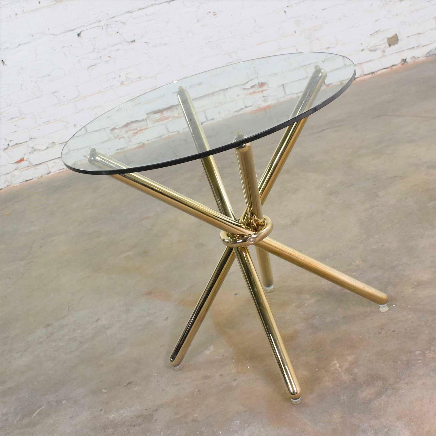 Vintage Modern Brass-Plated Jax Center or End Table with Round Glass Top 6