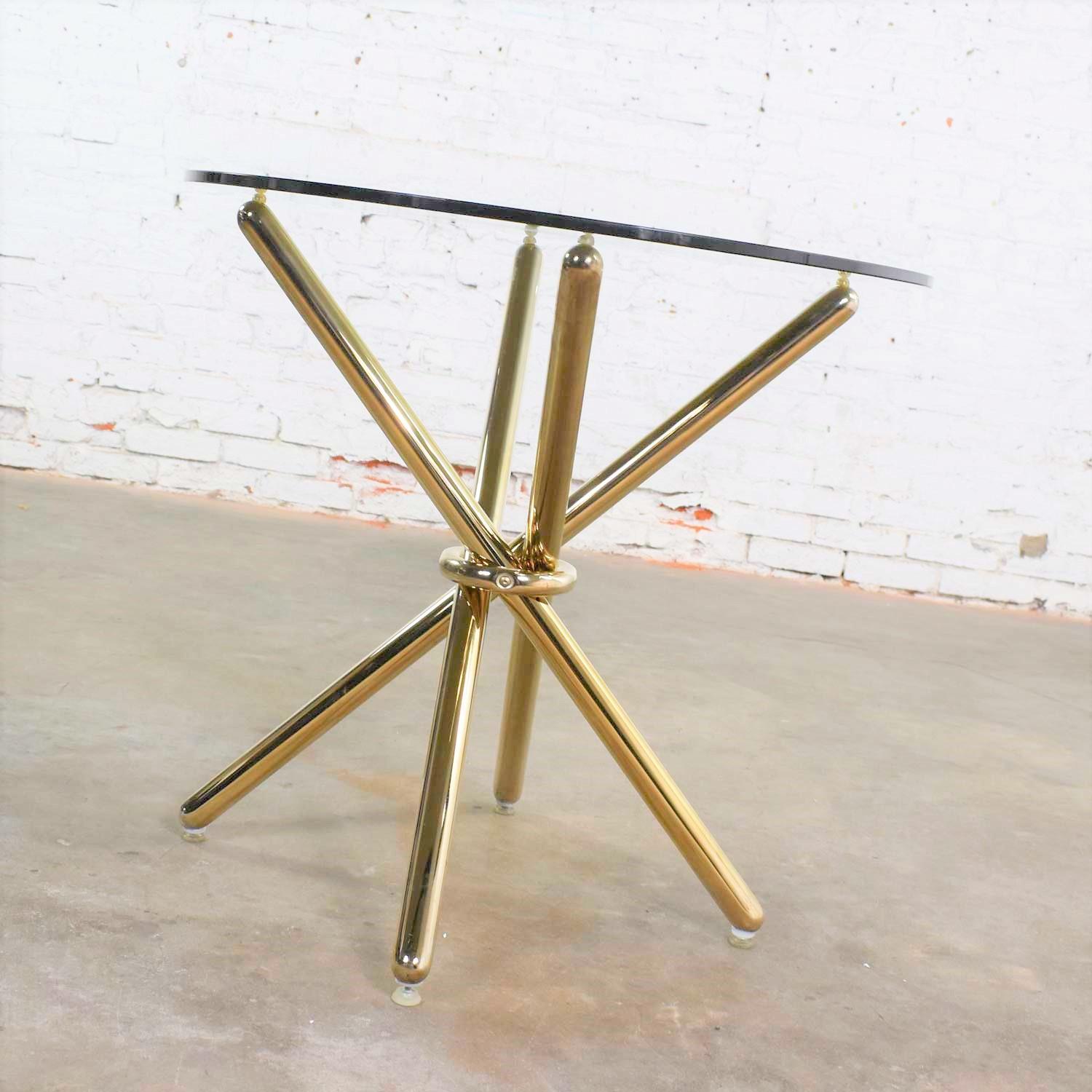 Vintage Modern Brass-Plated Jax Center or End Table with Round Glass Top 7
