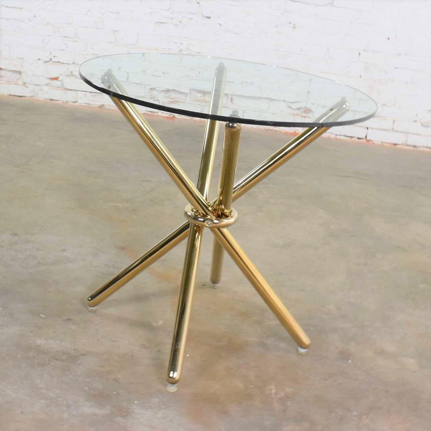 Vintage Modern Brass-Plated Jax Center or End Table with Round Glass Top 8