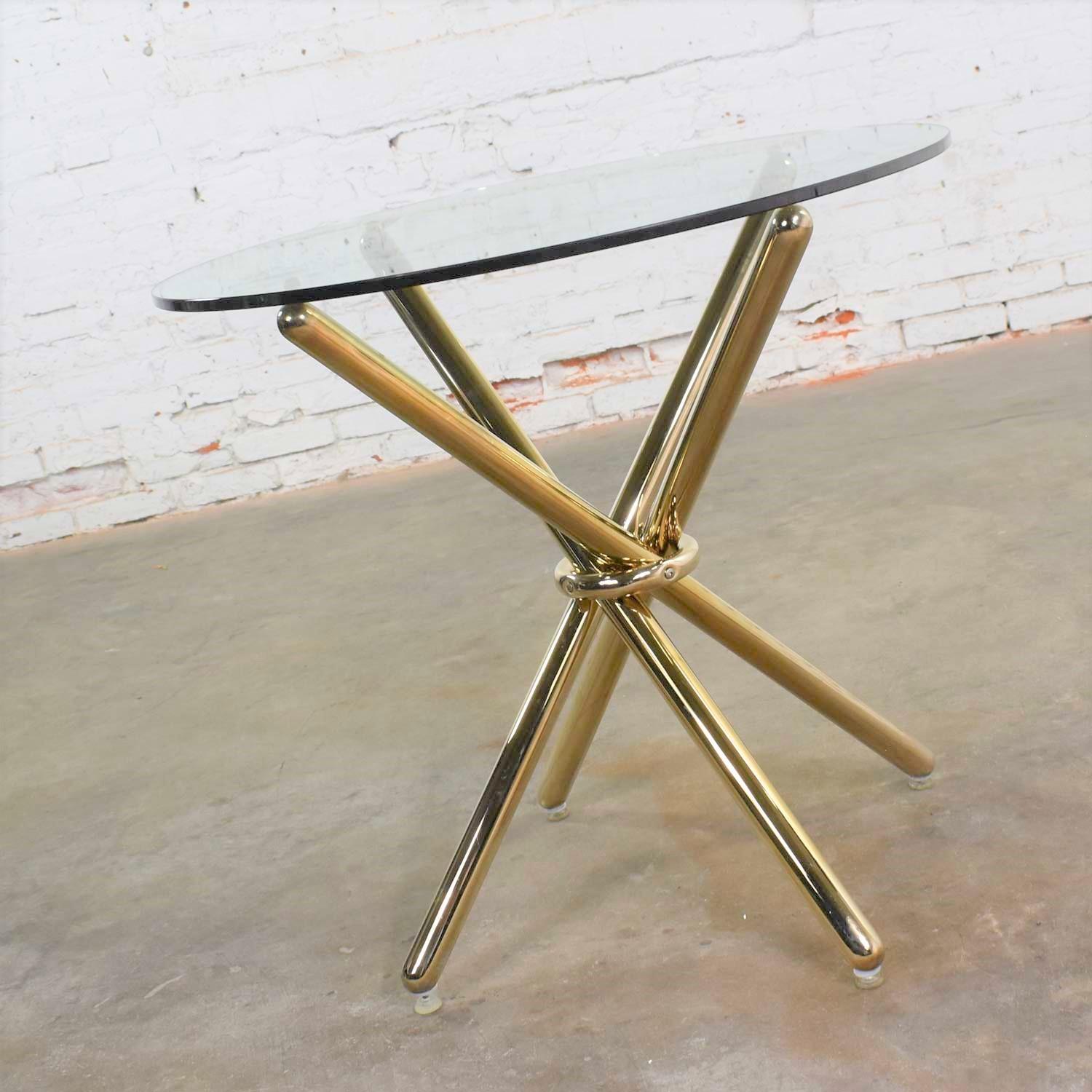 Vintage Modern Brass-Plated Jax Center or End Table with Round Glass Top 9