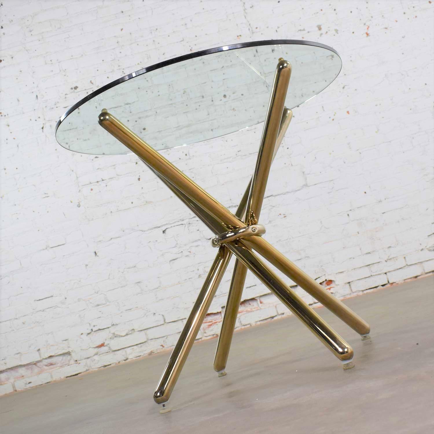 Vintage Modern Brass-Plated Jax Center or End Table with Round Glass Top 10