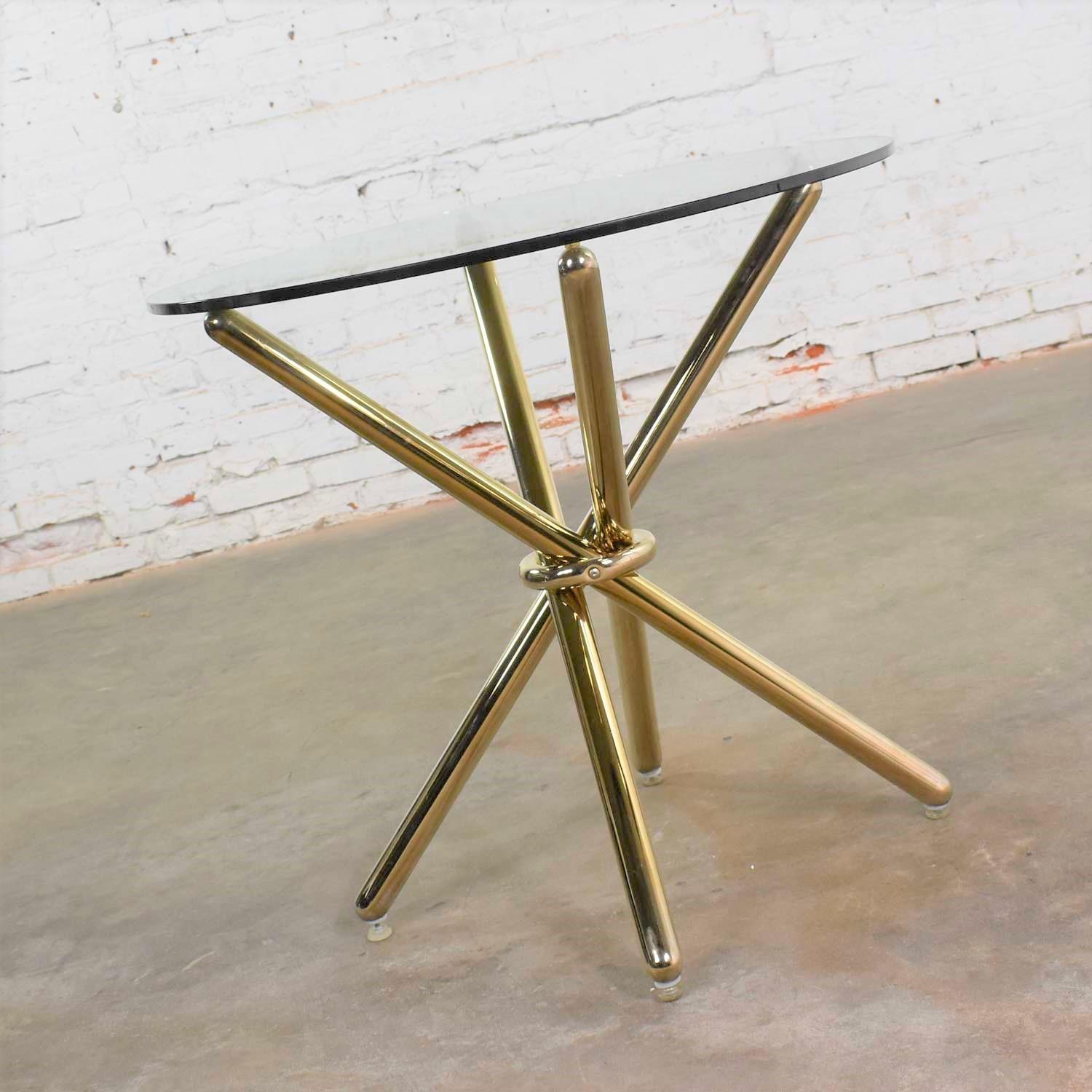 Vintage Modern Brass-Plated Jax Center or End Table with Round Glass Top 11