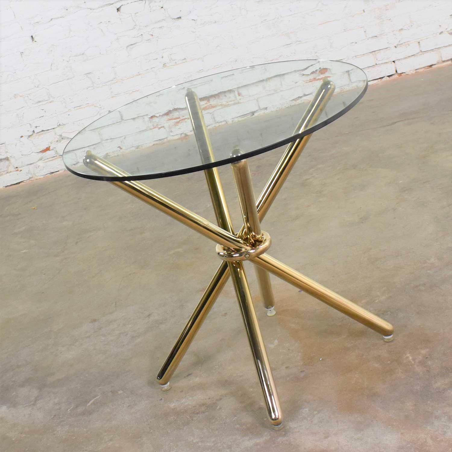 Vintage Modern Brass-Plated Jax Center or End Table with Round Glass Top In Good Condition In Topeka, KS