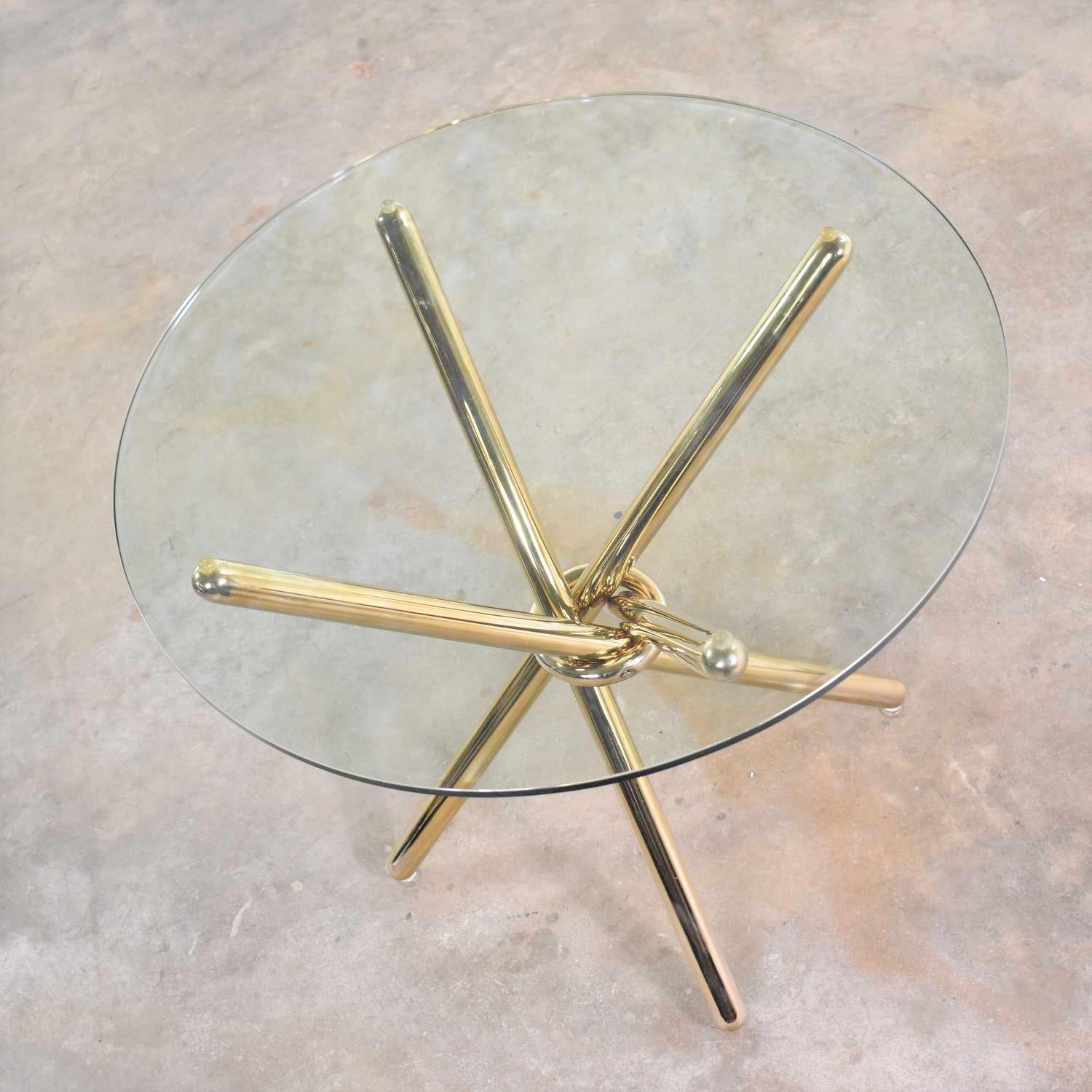 20th Century Vintage Modern Brass-Plated Jax Center or End Table with Round Glass Top