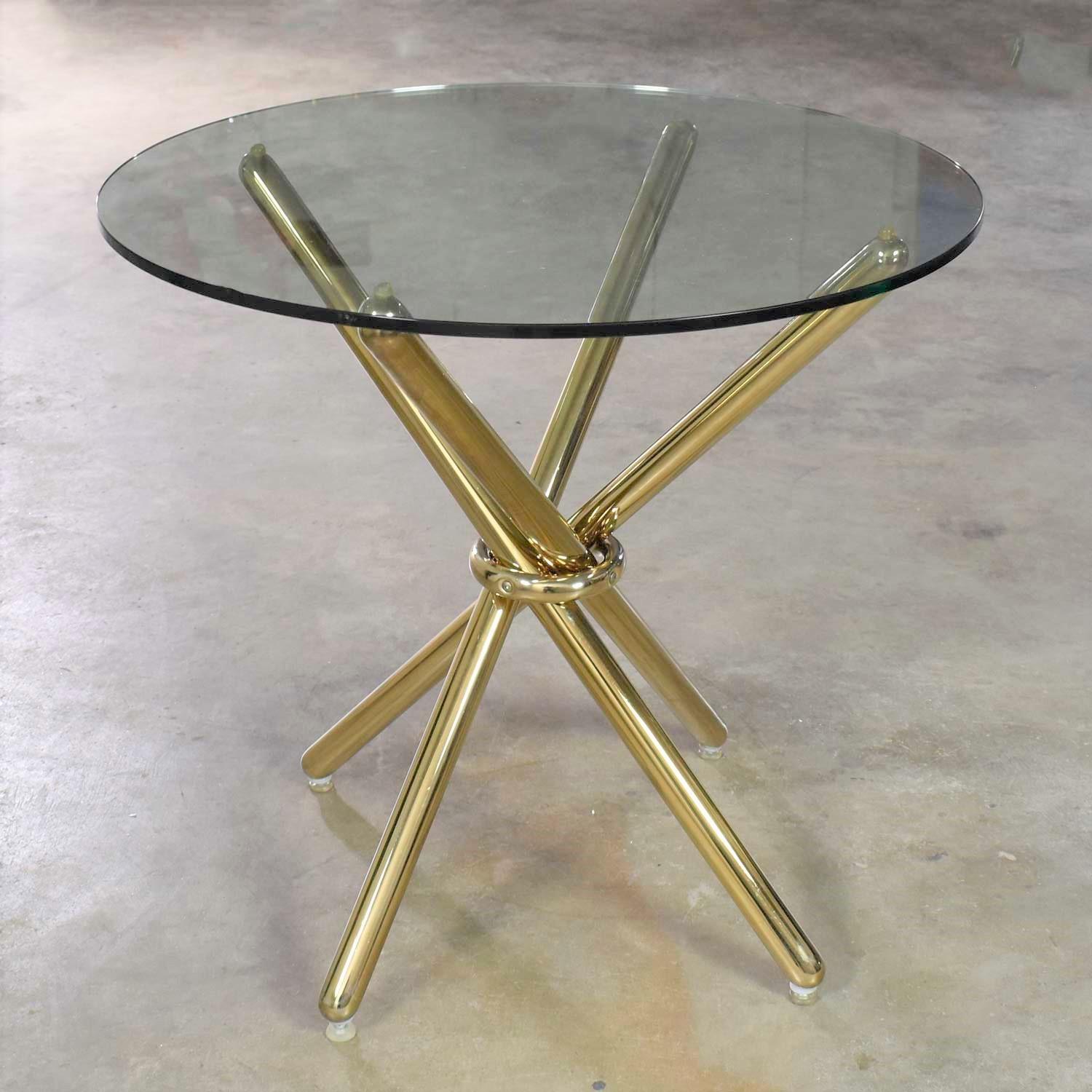 Vintage Modern Brass-Plated Jax Center or End Table with Round Glass Top 4