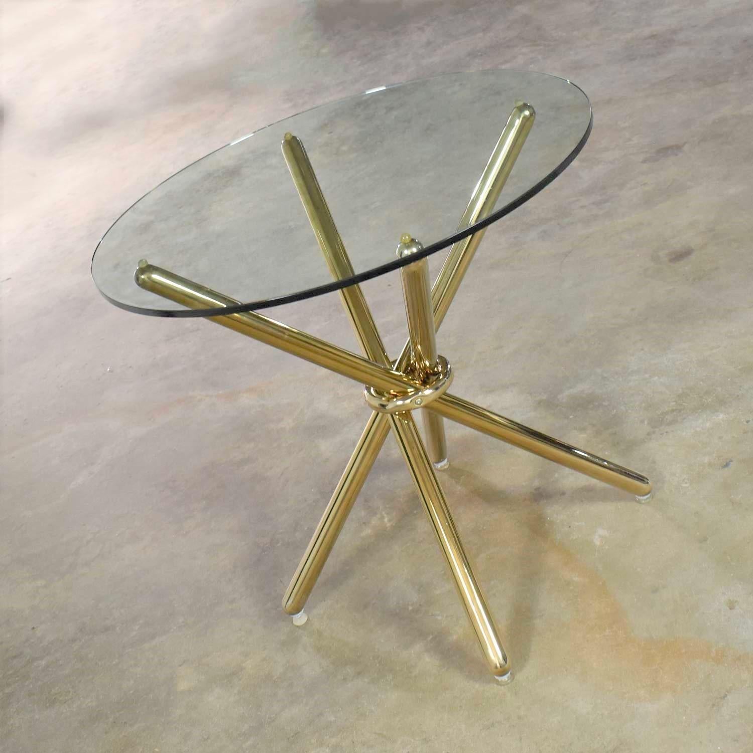 Vintage Modern Brass-Plated Jax Center or End Table with Round Glass Top 5