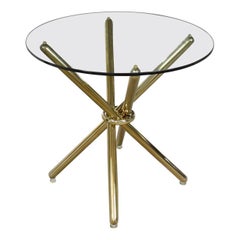 Vintage Modern Brass-Plated Jax Center or End Table with Round Glass Top