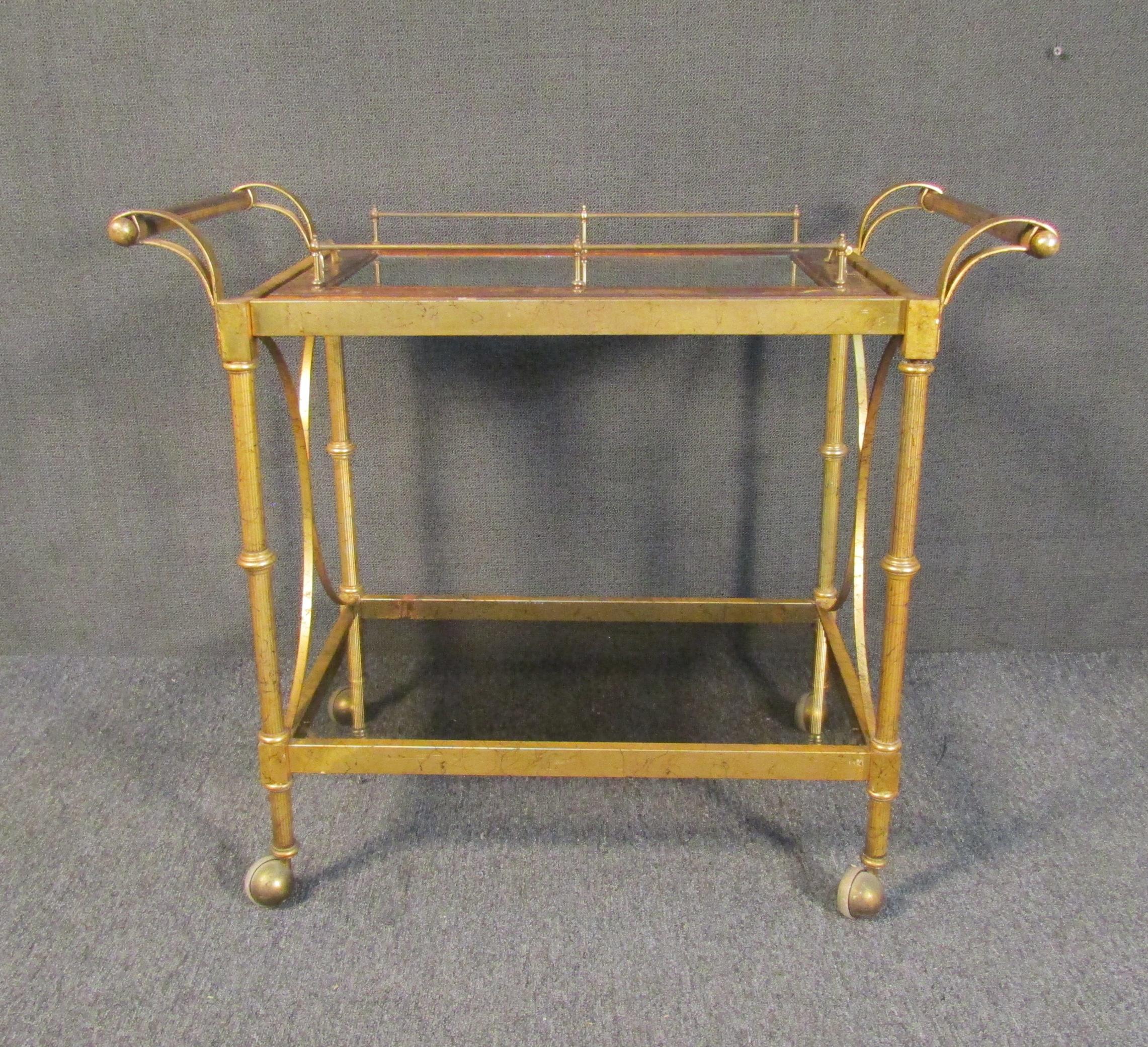 Mid-Century Modern Vintage Modern Brass Serving Cart