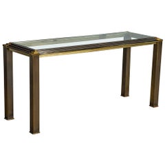 Vintage Modern Brass Step Top Glass Insert Console Table