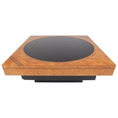 Retro Modern Burl, Brass, and Glass Coffee Table by Lane