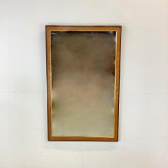 Vintage Modern Burl Wood and Brass Trim Wall Mirror Attributed Drexel Heritage