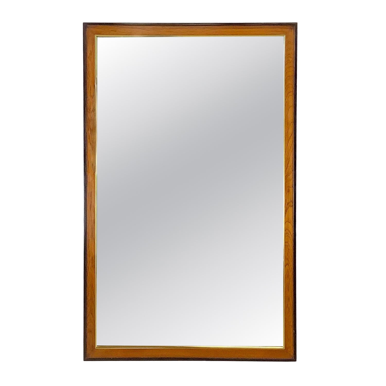 Miroir mural vintage moderne en bois de ronce et garniture en laiton Attribué par Drexel Heritage